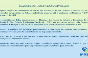 REAJUSTE DOS BENEFÍCIOS COM PARIDADE 2024