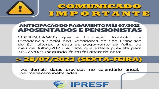 ANTECIPAÇÃO PAGAMENTO MÊS 07/2023